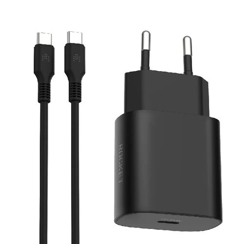 СЗУ Rocket Step Combo USB-C + кабель USB-C/USB-C 25W Black (RWCC508BL25CC-C) фото 